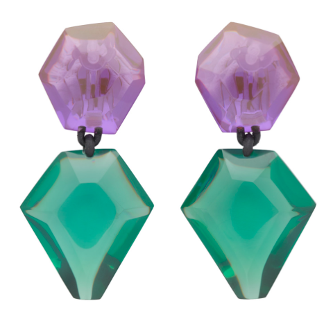 Monies Jewelry Purple & Green Crystal Cut Earrings
