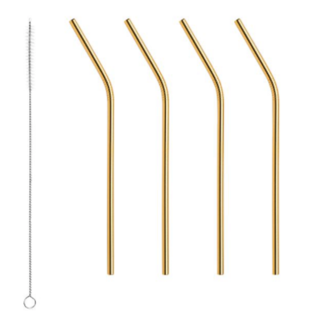 Good Gifts For Her Under $25 - Gold Reusable Straws with Cleaning Brush