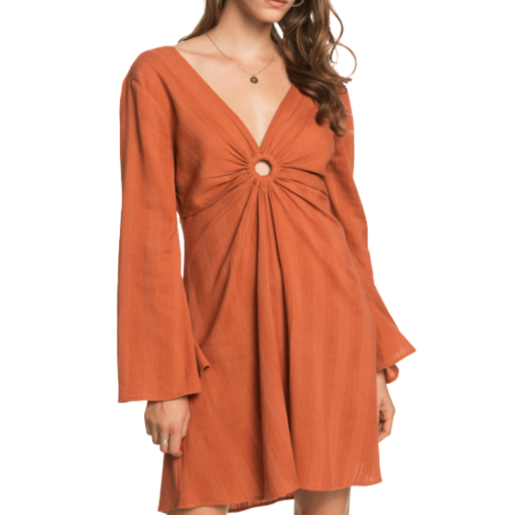 Burnt Orange V-Neck Dress