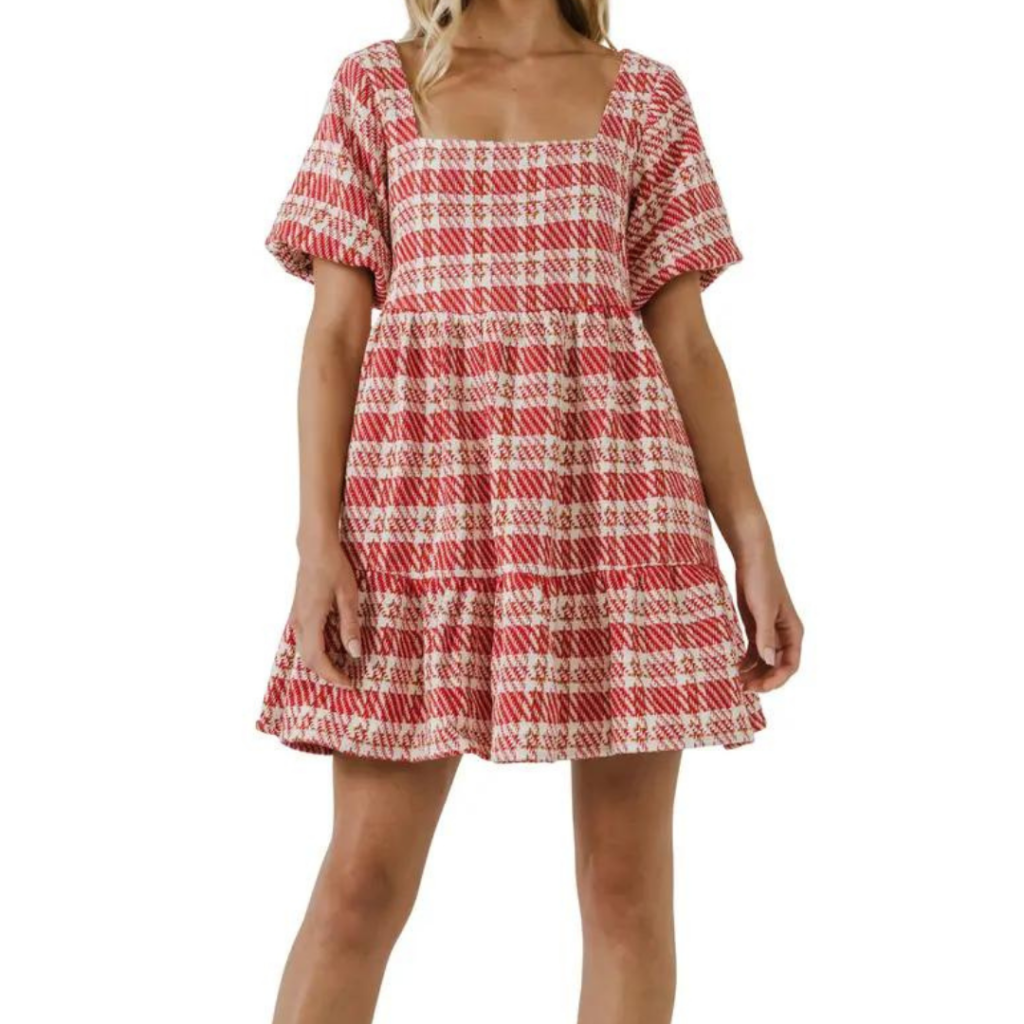 English Factory Red & White Tweed Dress